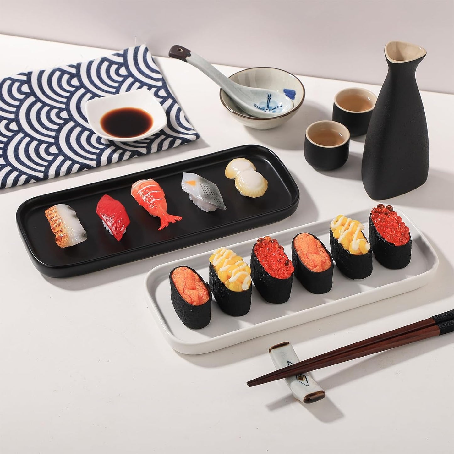 VanEnjoy Set of 2 Ceramic Tray for Kitchen Counter, Black Vanity Tray for Bathroom Counter, Long Narrow Tray for Soap Bottles