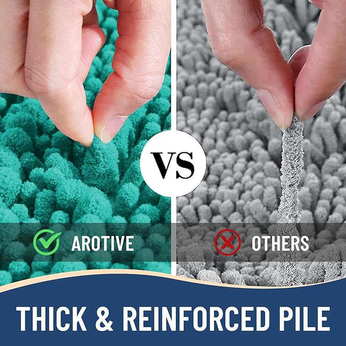 Arotive Luxury Chenille Bathroom Rug Mat, Extra Soft Thick Absorbent Shaggy Bath Rugs, Non-Slip Machine Wash Dry, Plush Bath Mats for Bathroom, Shower and Tub, 24x16, Teal