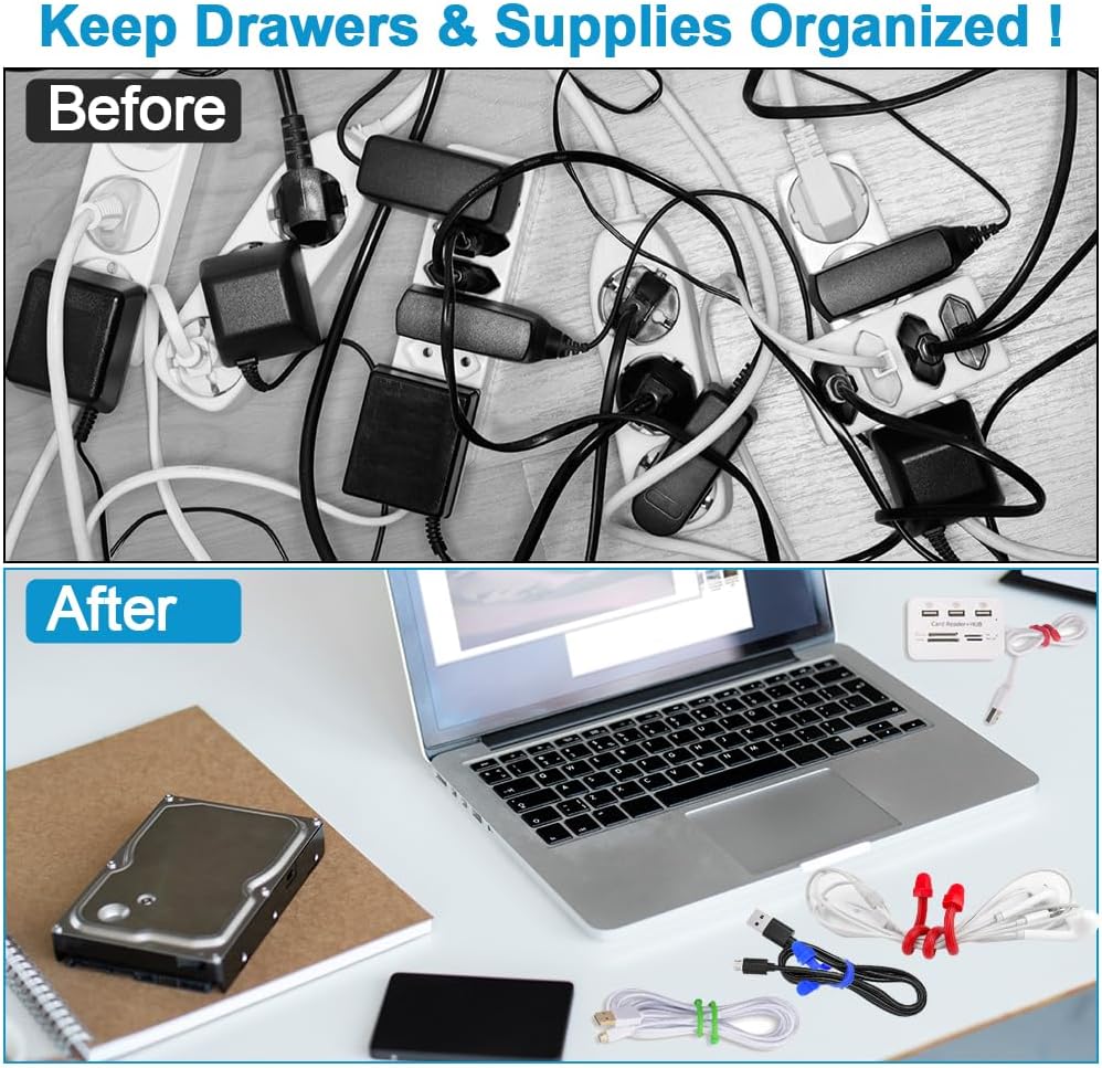 Silicone Twist Ties, Silicone Cable Ties, 16pcs Steel-Core Rubber Twist Tie, Cable Tie Straps Organizer, Reusable Twist Ties for Cords Wire. 3 6 12 and 18 inches