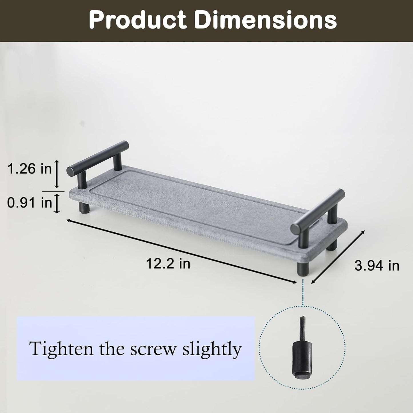 2PCS Water Absorbing Stone Tray, Instant Dry Sink Caddy, Stone Drying Tray with Black Handle, Deco for Bathroom Sink, Bathroom Small Caddy (Dark Grey & Black Handle, Small)