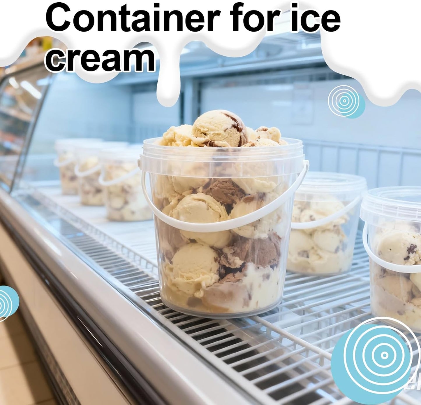 4 Pack 64oz Food Grade Plastic Buckets with Screw Lids & Handle, Reusable Storage Containers for Snacks, Salad, Sauce - Clear Freezer Safe Bucket Set