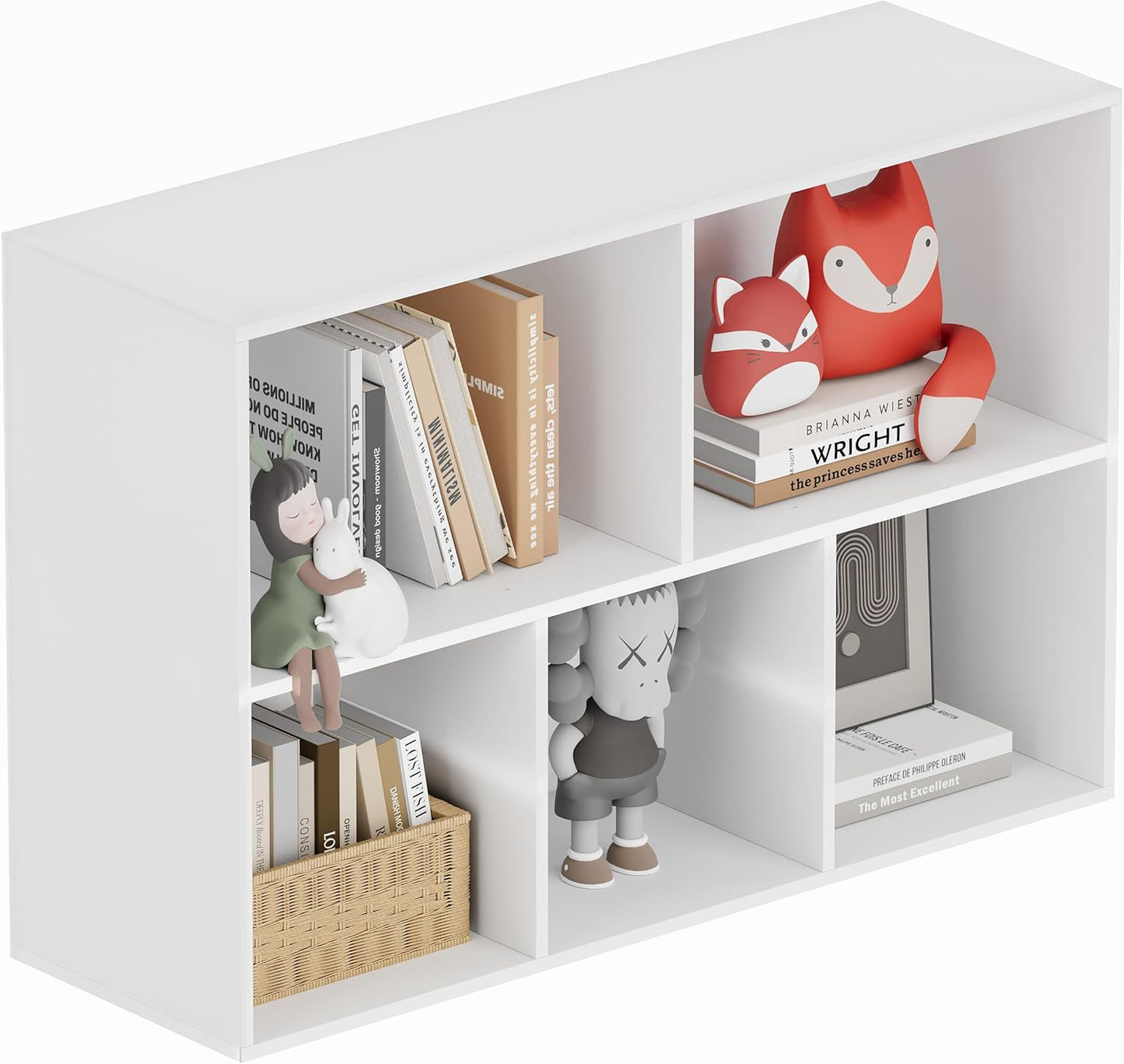 Bookshelf, Wooden Cube Storage Organizer with 11" Open Cubes, Stackable Modular Bookcase for Room Divider Storage, Book Shelf for Living Room, Bedroom, Office (White, 5-Cube)