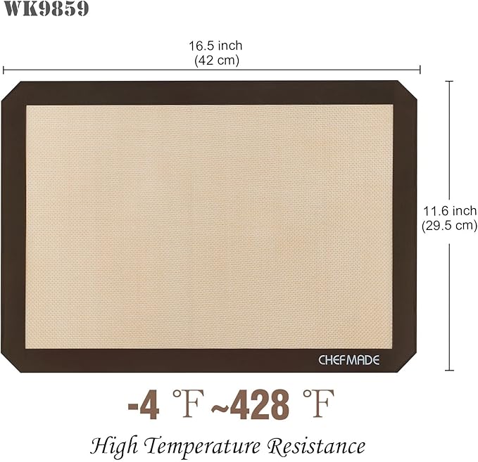 CHEFMADE 17-Inch Silicone Baking Mat with Measurements, Non-stick Heat Resistant Rolling Dough Mat, for Pastry,Pizza, Fondant and Pie Crust Making 11.7" x 16.7" (Brown)