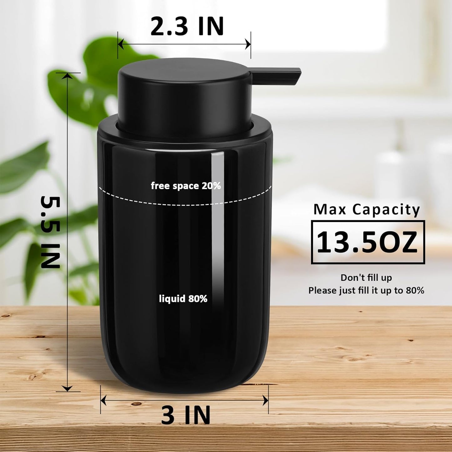 Soap Liquid Dispenser Ceramic with Easy-to-Press Pump Hand Liquid Dispenser (Can't Foam) for Shampoo Bathroom Countertop 13.5 oz