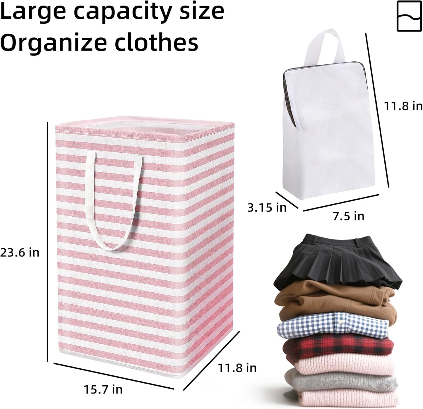 Pink Large Collapsible Laundry Basket Hamper Bag Dirty Clothes Storage and Organization for Bedroom Bathroom Dorm Room College with Handleswith Easy Carry Clothes