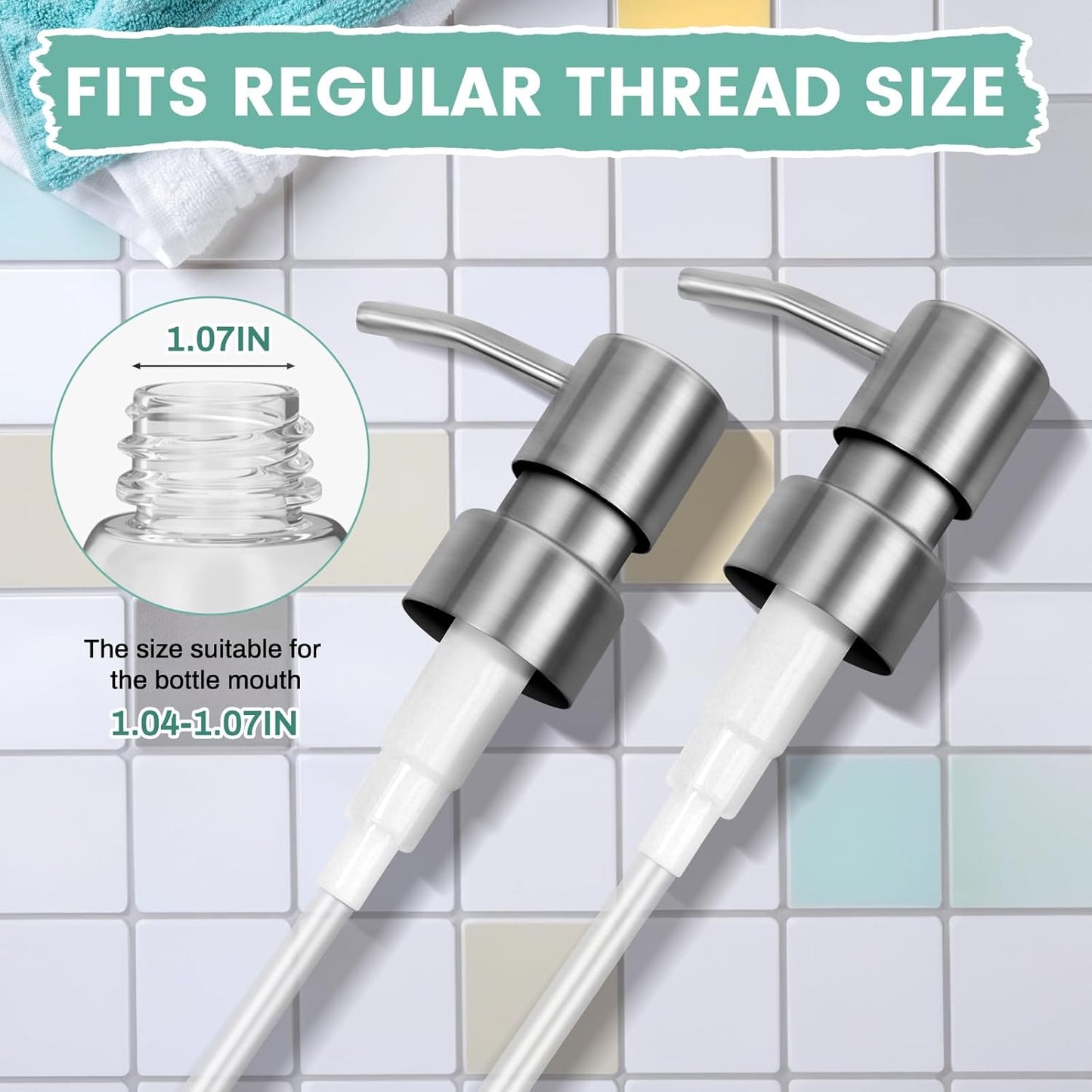 2 pcs 304 Stainless Steel Soap Dispenser Pump - Standard 28/400 Thread Replacement for Hand Soap Lotion Bottles