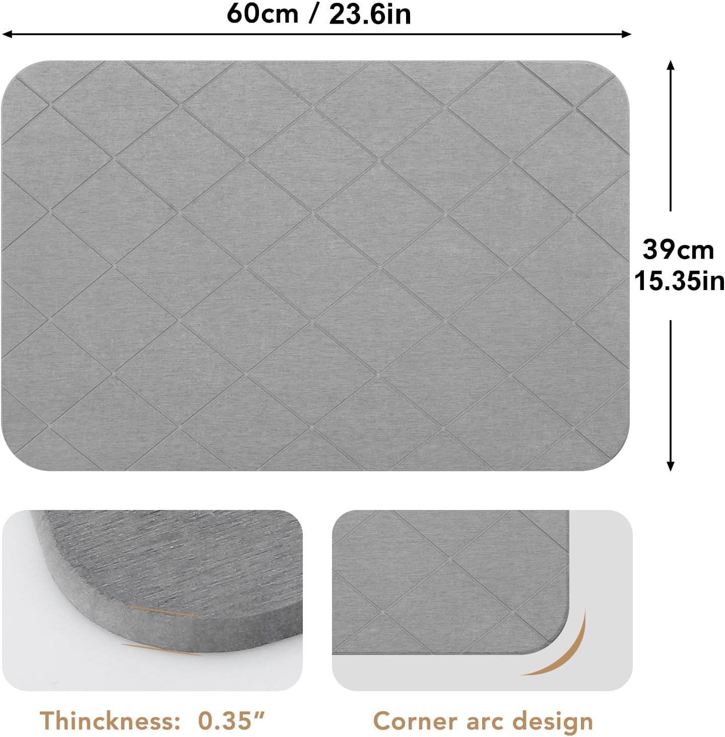 Stone Bath Mat, Diatomaceous Earth Shower Mat, Non-Slip Super Absorbent Quick Drying Bathroom Floor Mat, 2 Pack, Grey, Pattern 2