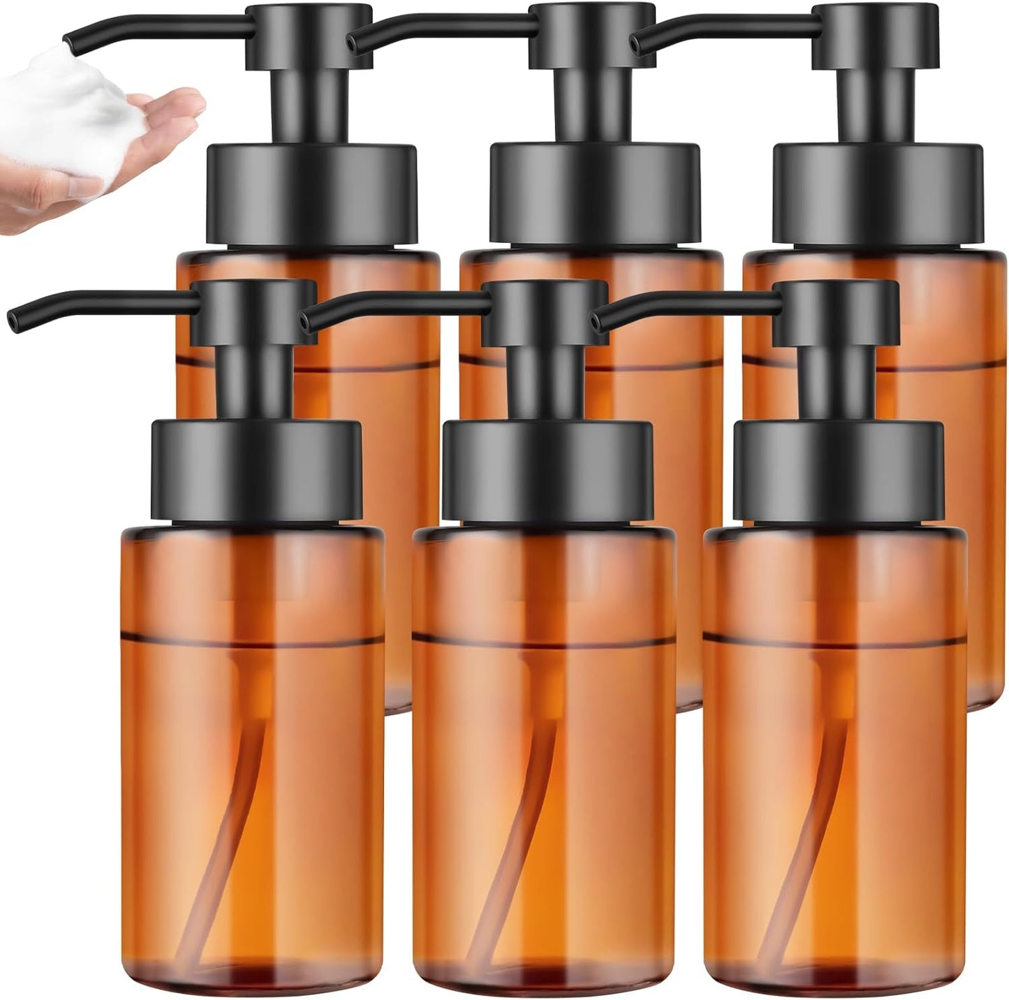 6 Pack 10 OZ Glass Foaming Soap Dispenser for Bathroom & Kitchen Foaming Hand Soap Dispenser with Labels Dispenser for Liquid Soap,Shampoo,Body Wash,Dish Soap,Amber
