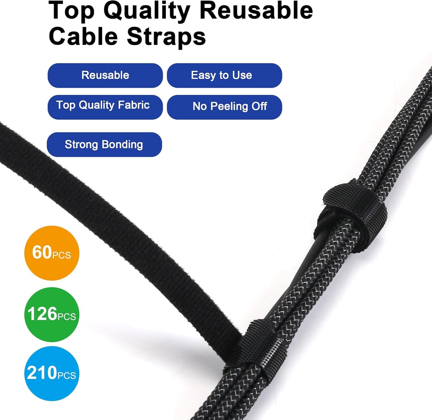Reusable Cable Ties, 210 PCS 8 Inches Adjustable Cord Straps Wire Organizer Cord Wrap and Hook Loop Cable Management