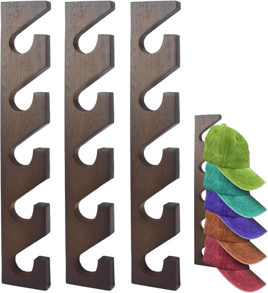 3 Pcs Hat Rack for Baseball Caps, Wall Mounted Wooden Hat Storage Organizer Hanger, Wall Vertical Hat Holder Caps Display Rack for Closet Door Bedroom Living Room Entryroom Laundry (Classic)