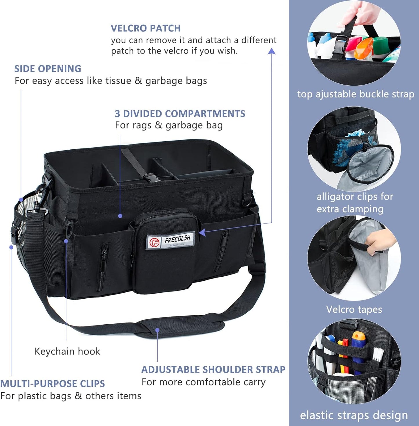 Large Cleaning Supplies Organizer-Cleaning Caddy Organizer With Handles & Shoulder Strap-Cleaning Bags for Cleaning Suppliers-Housekeepers Wearable Cleaning Tote Upgraded