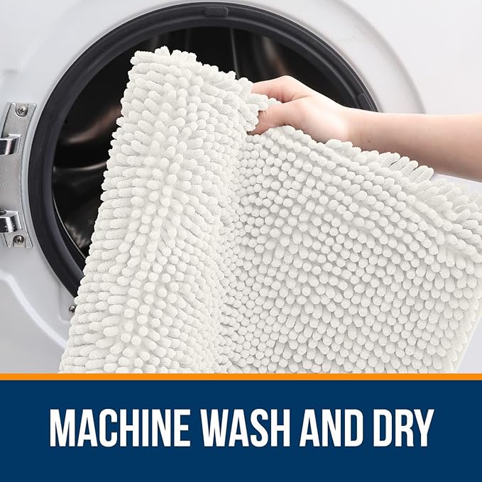 OLANLY Bathroom Rugs 47x24, Extra Soft Absorbent Chenille Bath Rugs, Rubber Backing Quick Dry, Machine Washable Bath Mats for Bathroom Floor, Tub and Shower, Home Decor Accessories, Ivory