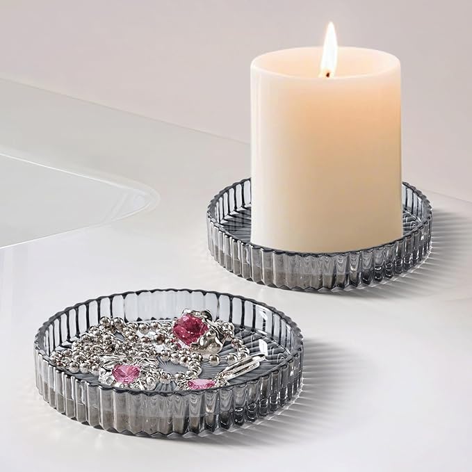 2 Pack Qtip Holder - Apothecary Jars with Lids, Bathroom Organizers and Storage Canister for Cotton Balls,Swabs,Floss Picks,Hair Ties,Clear Glass Vintage Bathroom Decor Jar Set (Gray)