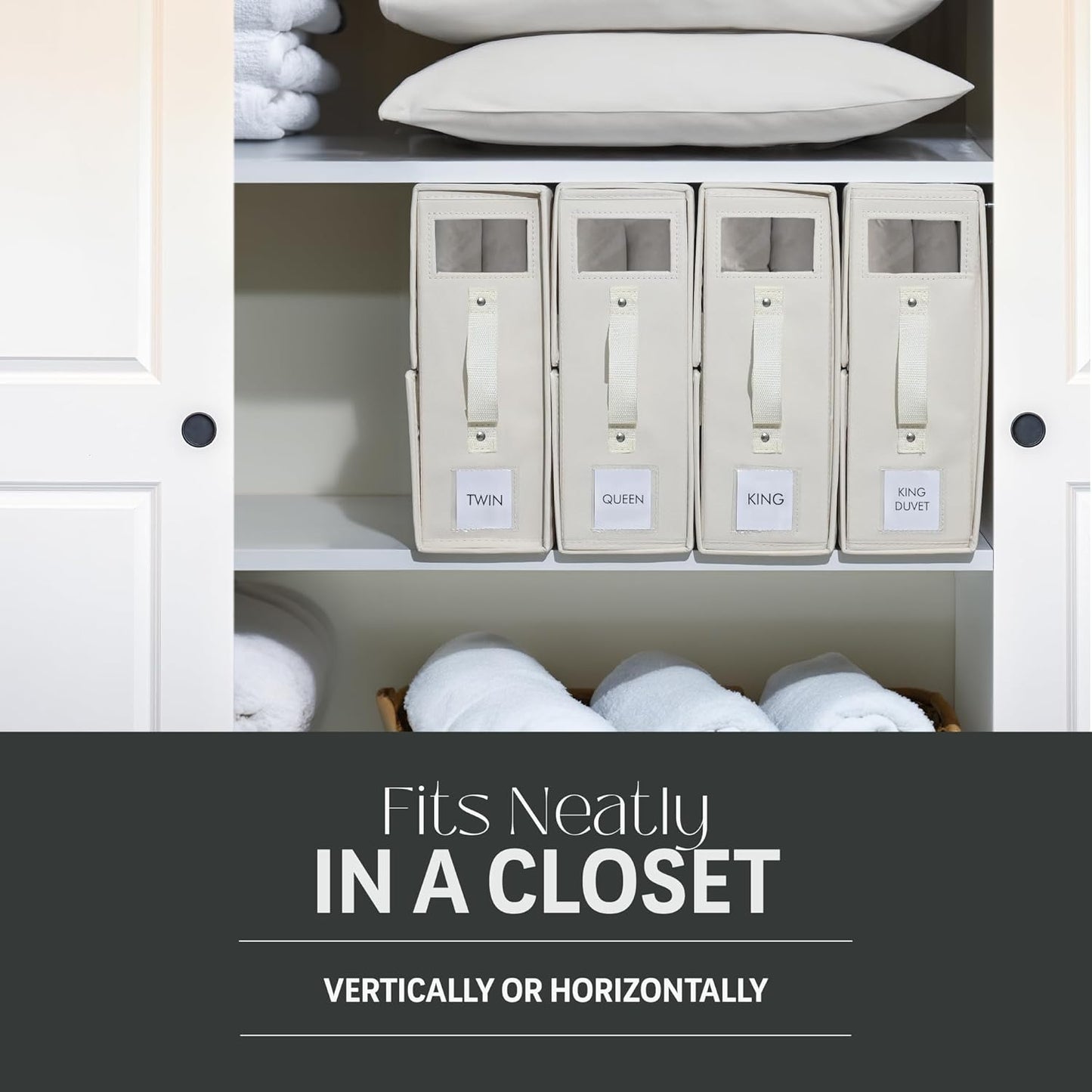 Bed Sheet Organizer Set - 4 Pack Premium Foldable Organizers for Sheets, Comforters, & Linens - Fits Neatly in Closet or Under Bed - Sturdy Oxford Cloth with Premade Labels - Home Storage Solution