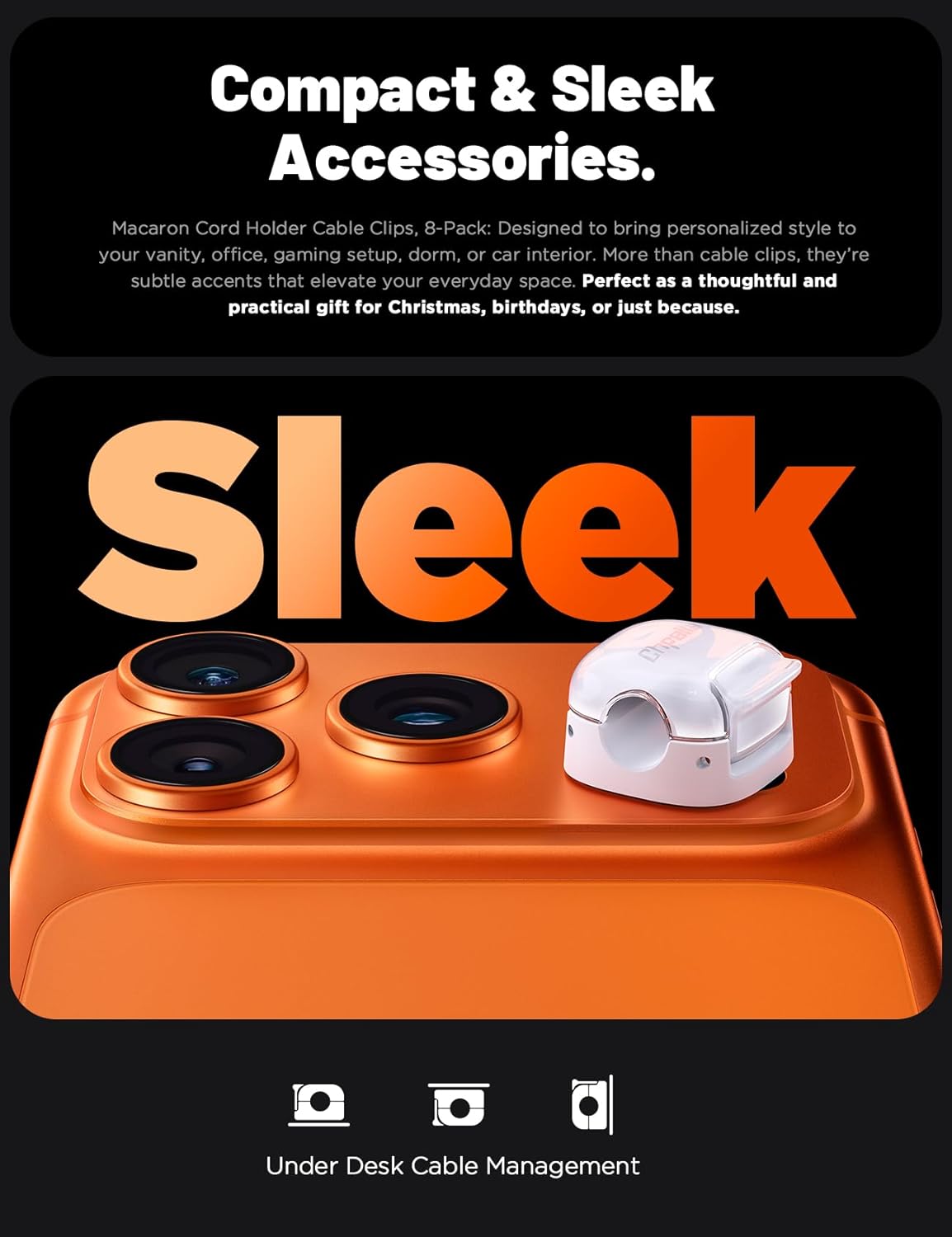 12 Pack Cord Holder Cable Clips,Cord Clips Multicolor [Dual Spring & Clasp Lock],Cute Phone Cord Holder for Nightstand, Chfeila Home Office Organizer Cable Clips for Car Desk Workspace Teen Room Decor