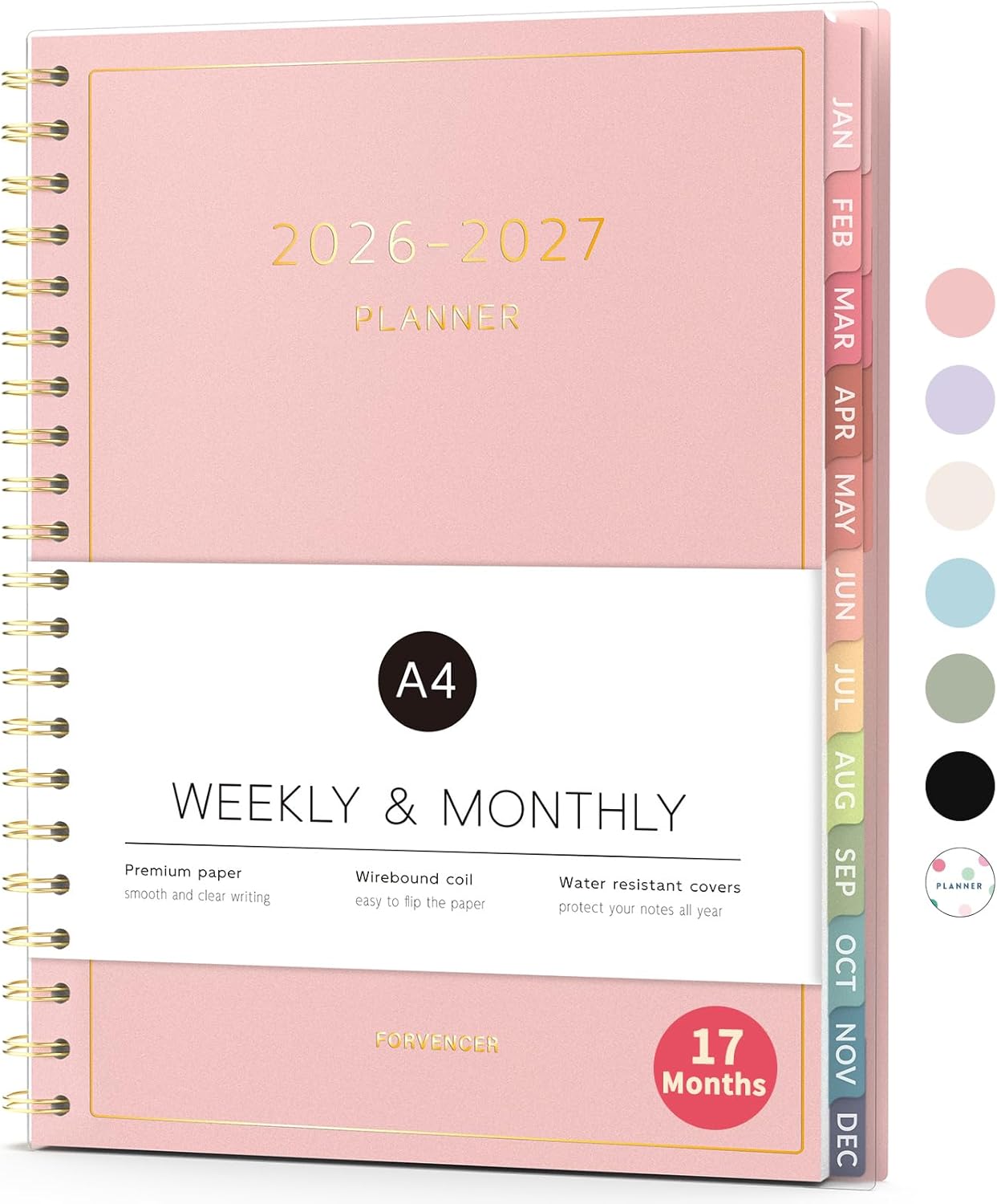 Forvencer Planner 2026-2027, 17 Month Weekly and Monthly Calendar Planner, Jan 2026 -May 2027, 8.5" x 11", Daily Agenda Book with Tabs, College Organizer Notebook, School Supplies for Student Teacher Classroom, A4, Pink