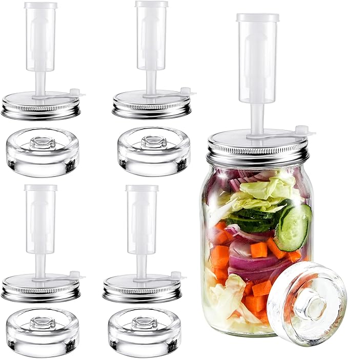 Tessco for you 4 Set Fermentation Kit, Wide Mouth Fermentation Lids with Weights for Mason Jars Sauerkraut Probiotic Food (No Jars)