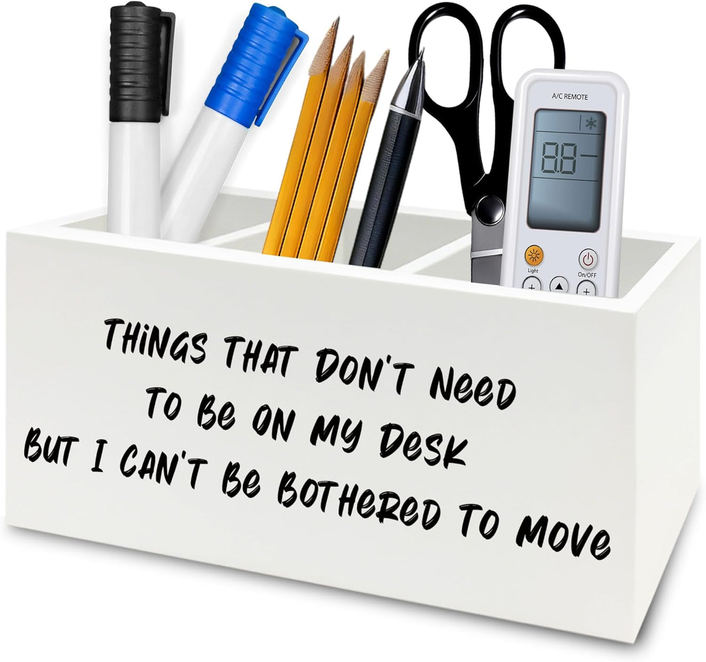 Funny Office Pen Pencil Holder Organizer for Desk, Humorous Gifts for Women Men, Funny But I Can't Be Bothered to Move Wooden Box Signs Decorations for Home Office Desk Tabletop