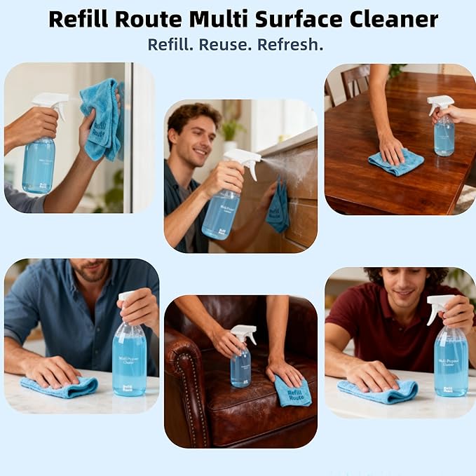 All Purpose Cleaner Starter Kit – Eco-Friendly Multipurpose Cleaner Set with Refillable Glass Spray Bottle, 12 Concentrated Cleaner Tablets & 2 Microfiber Cloths（12 x 16 Fl oz）–Plastic-Free