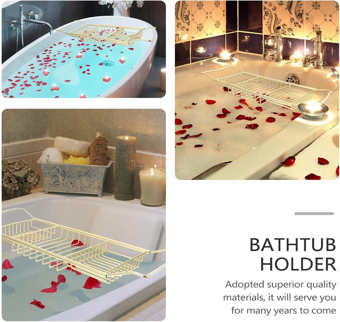 Stainless Steel Shower Tub Tray: European Style Extendable Bathtub Tray for Luxury Bath, Stainless Steel Over The Bathtub Rack for Bathroom Accessories