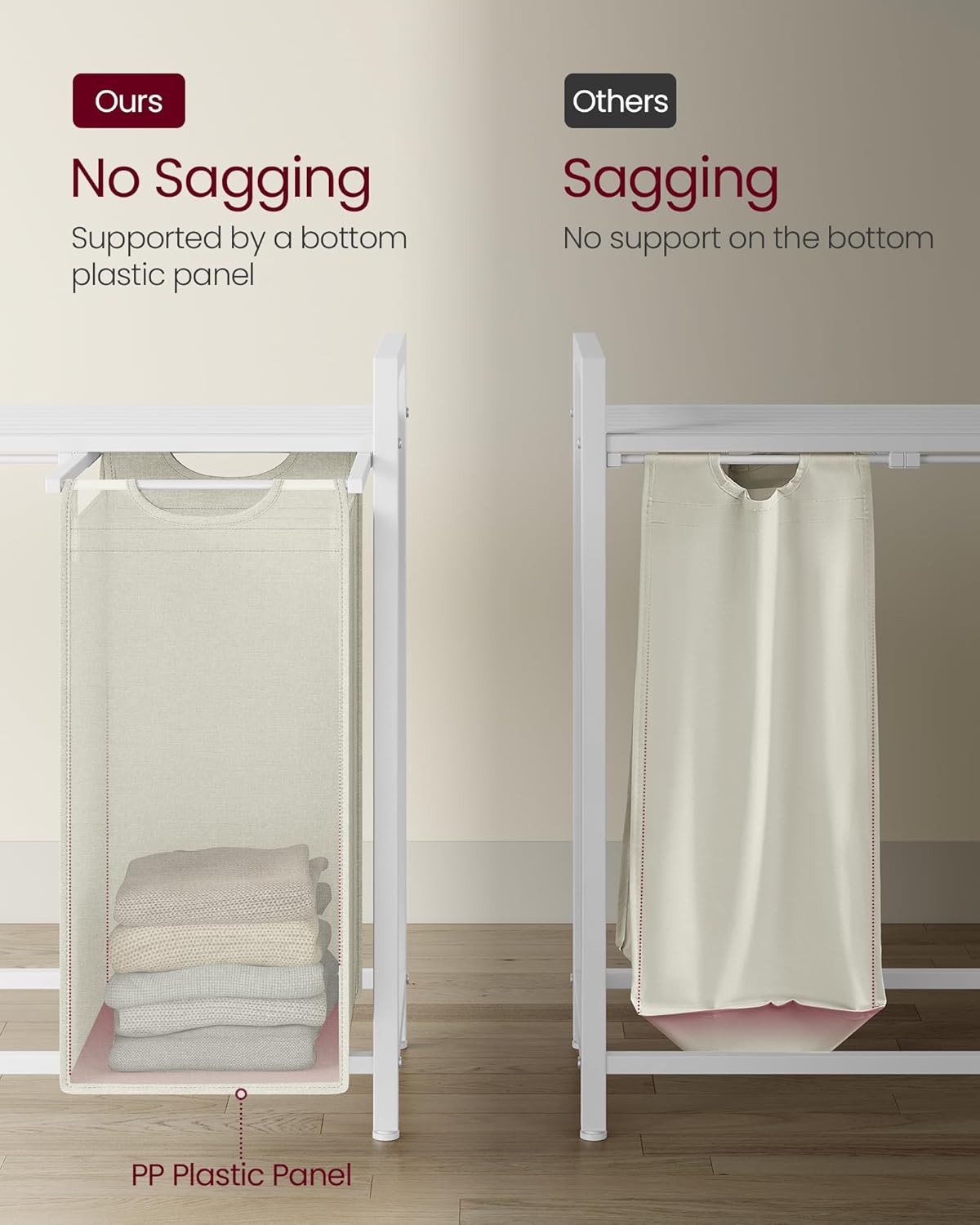 VASAGLE Laundry Hamper, Laundry Basket, Laundry Sorter with 4 Pull-Out and Removable Bags, Shelf, Metal Frame, 4 x 10.6 Gallons (40 L), 45.7 x 13 x 28.4 Inches, Cream White and Cloud White UBLH401W01