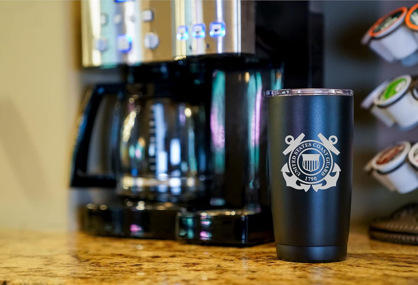 Military Gift Shop 20oz Coast Guard Tumbler, Double-Walled Insulated Steel USCG Coffee Mug with Lid | Coast Guard Gifts | Coast Guard 20oz Tumbler