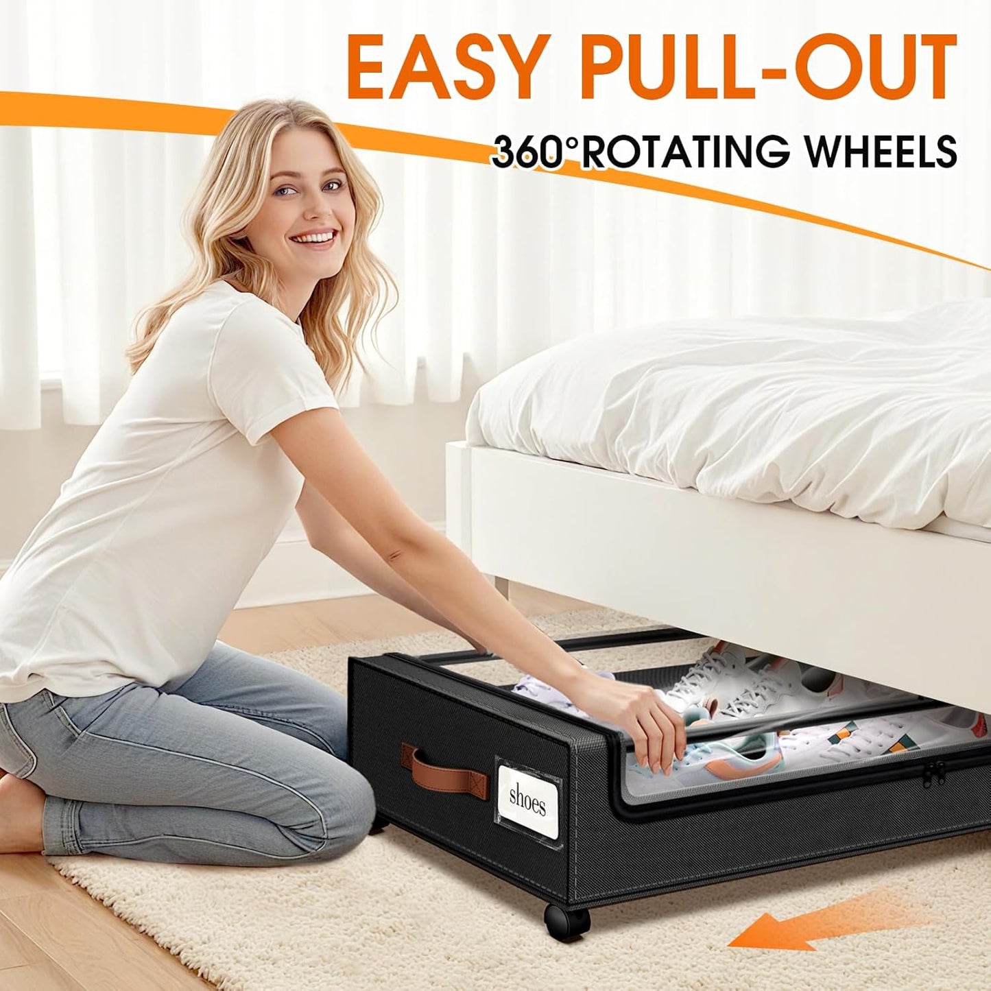 Under Bed Storage with Wheels 3Pack Storage Containers with Clear Window&Label Under Bed Drawers Rolling Under Bed Storage for Clothes,Shoes, Blankets (30.71 x 16.93 x 6.69 in, Black)