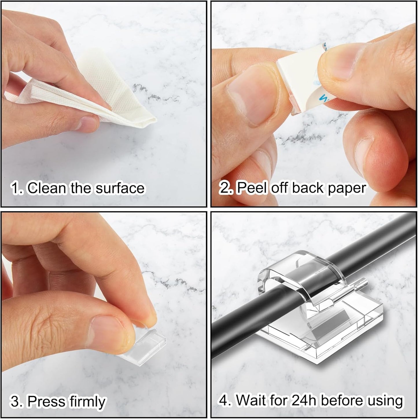 65Pcs Cable Clips, Adhesive Cable Organizer Cord Holder Wire Clip Wire Management Self Adhesive Hooks Wire Holder for Office, Home(Transparent, 65PCS-Large)