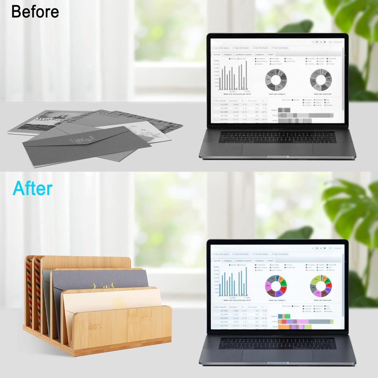 Desk File Mail Organizer Countertop Mail Sorters, Bamboo Desktop Mail Holder, Wood File Paper Holder for Letter Envelope Filing Cell Phone Ipaid, Organizer Tray for Office & Home (5 Slots)