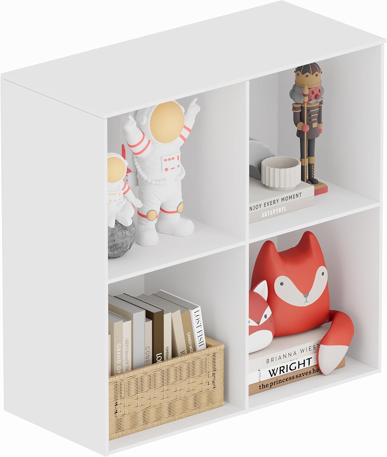 Book Shelf, Wooden Cube Storage Organizer with 11" Open Cubes, Stackable Modular Bookcase for Room Divider Storage, Bookshelf for Living Room, Bedroom, Office (White, 4-Cube)