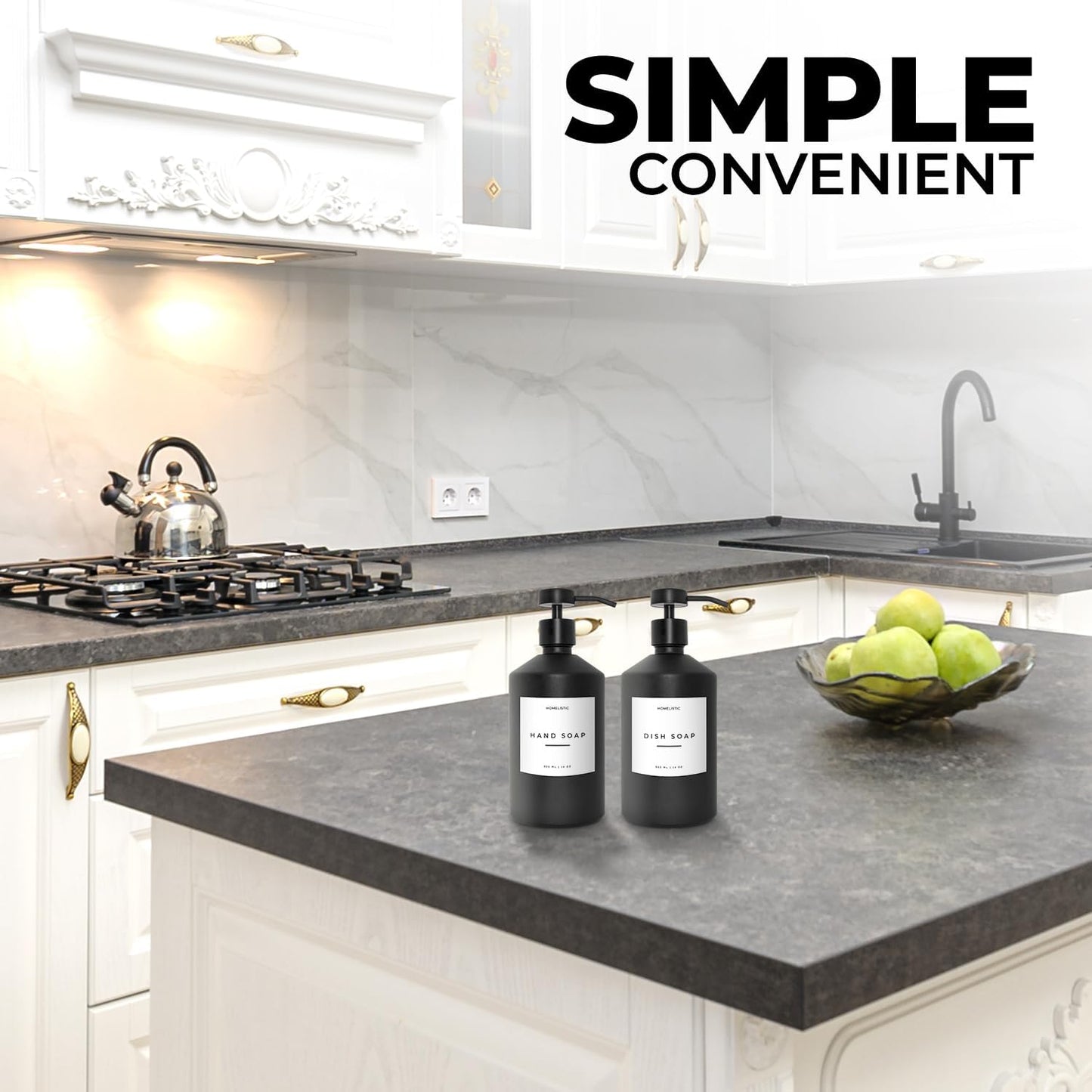 Luxury Glass Soap Dispenser Set of 2 - Elegant Glass Bottles with Matte Black Pumps, Ideal for Kitchen and Bathroom for Hand and Dish Soaps