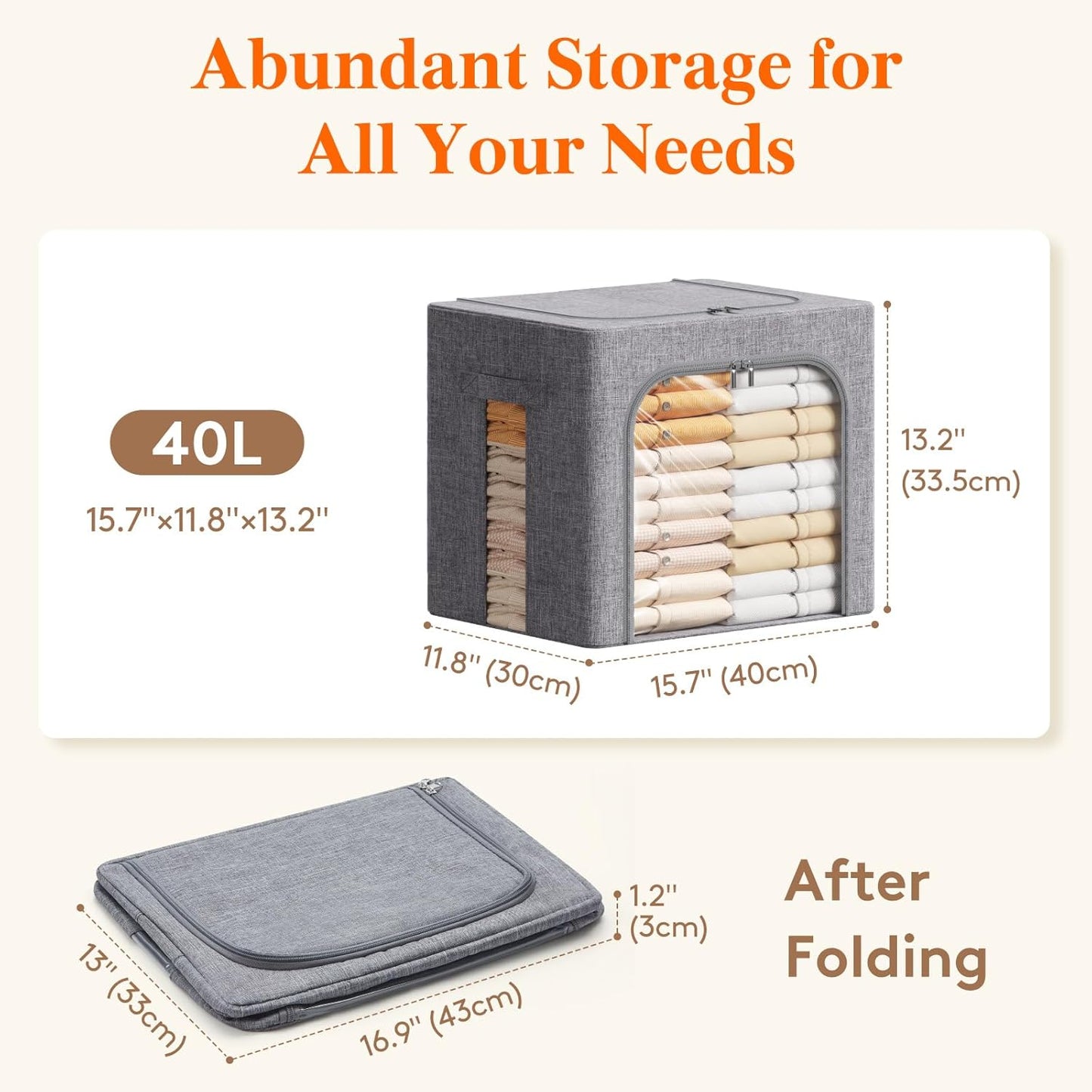 Lifewit Clothes Storage Bins with Metal Frame, Stackable Storage Box, Foldable Clothing Storage Bins with Lids, 40L Storage Bags Fabric Box Organizer with Clear Window＆ Zippers＆ Sturdy Handles 6 Pack