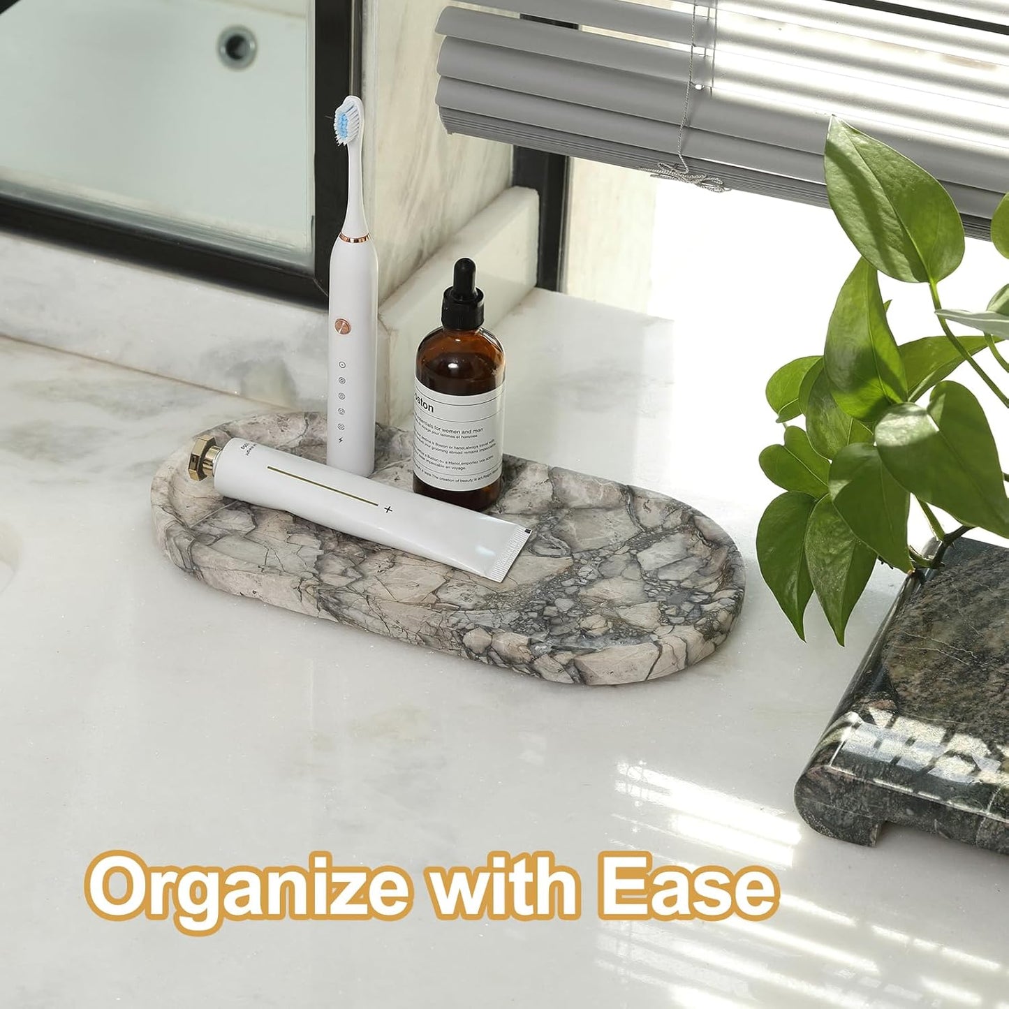 Koville Turkish Natural Travertine Tray, 12"x6" Vanity Decorative Tray for Countertop Organizer, Catchall Tray for Perfume, Candles, Jewelry Dish