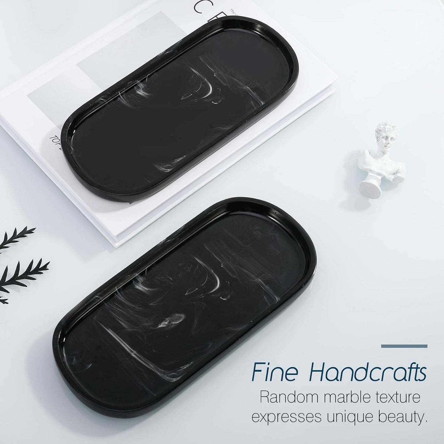 Luxspire Bathroom Vanity Tray Kitchen Soap Tray, Oval Toilet Tank Tray, Bathroom Countertop Organizer Tray for Jewelry Perfume Soap Dispenser Candle - 9.8 Inch, Matte Ink Black