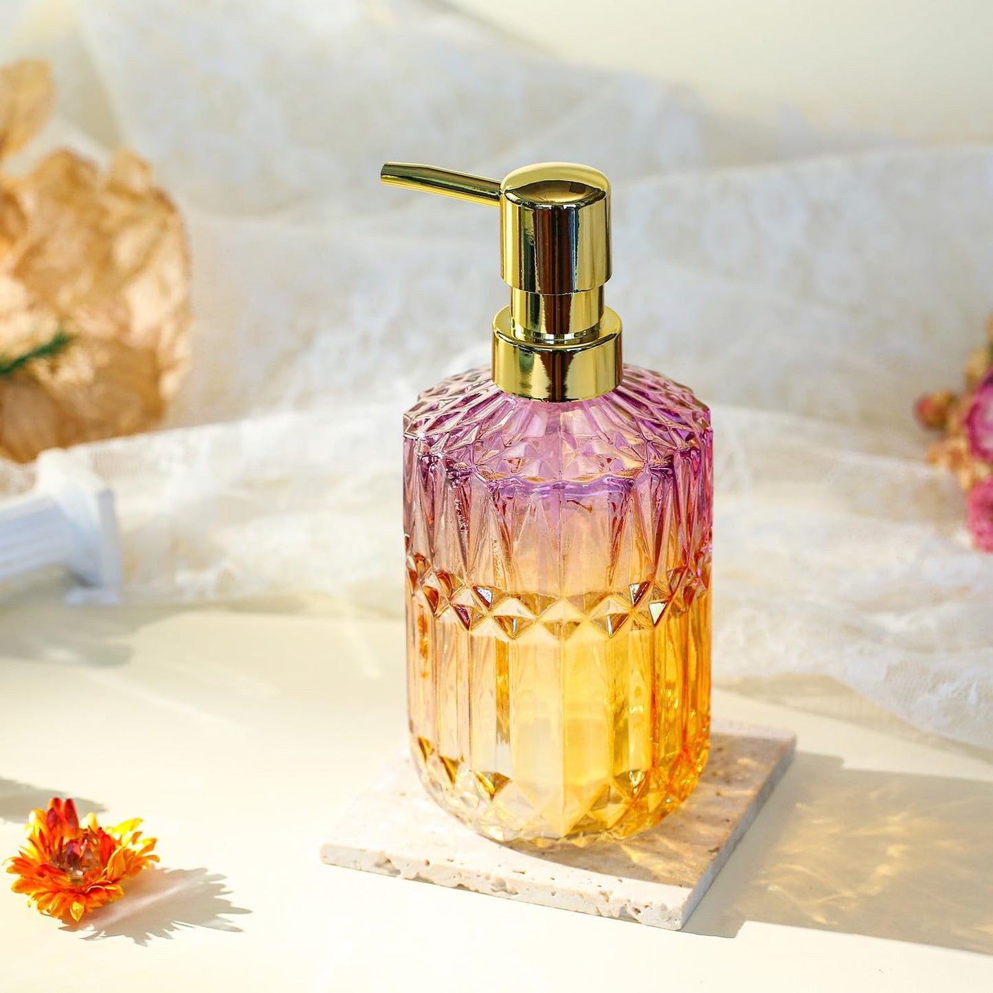 Soap Dispenser with Pump, Refillable Liquid Hand Soap Dish Soap Dispensers for Bathroom Counter, Kitchen Sink (PurpleOrange)