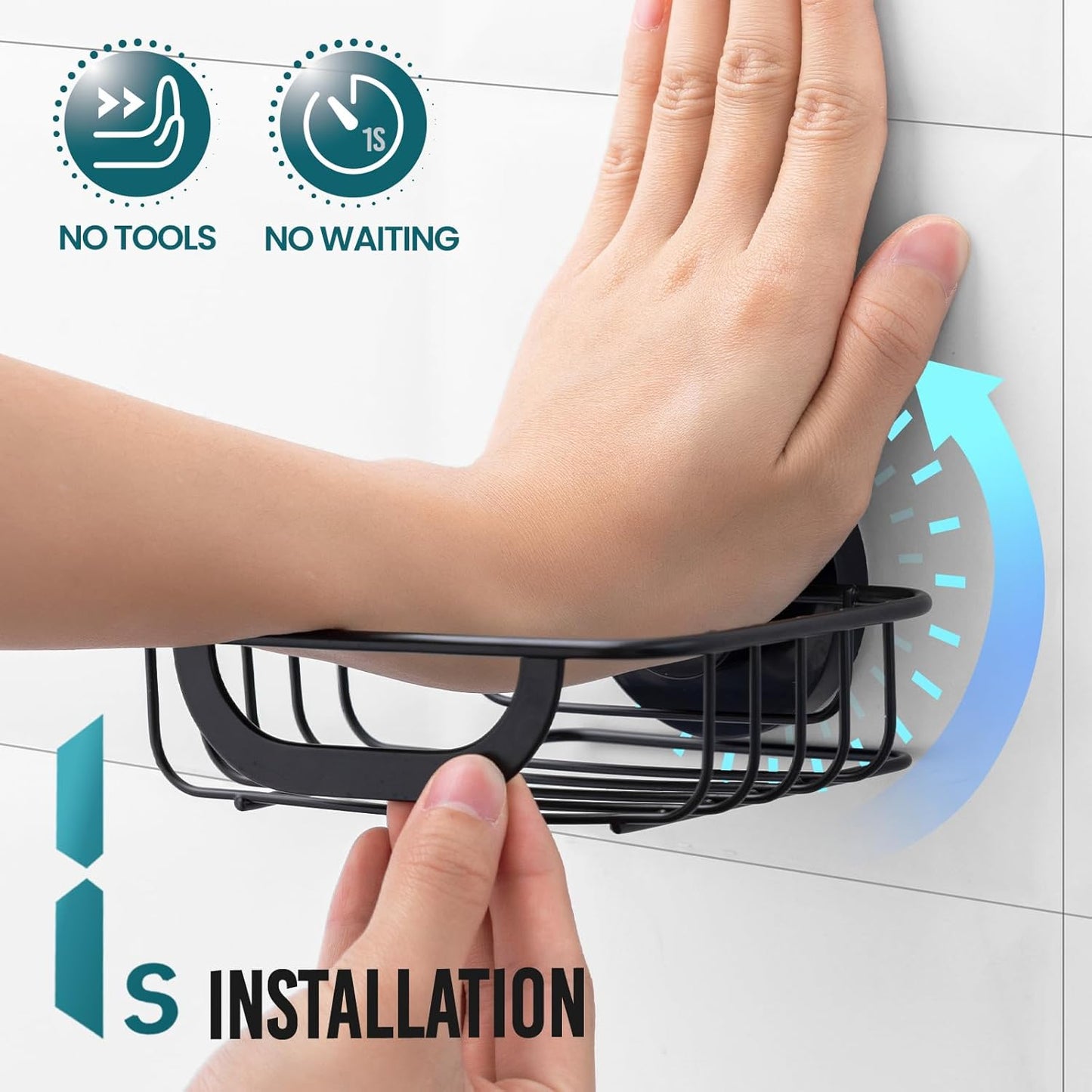 TAILI Soap Bar Holder Dish with Hooks, Shower Soap Tray Saver Suction Cup with Razor Holder for Wall, Rustproof Stainless Steel Bath Shampoo Caddy for Bathroom Accessories Organizer,Sink,Black