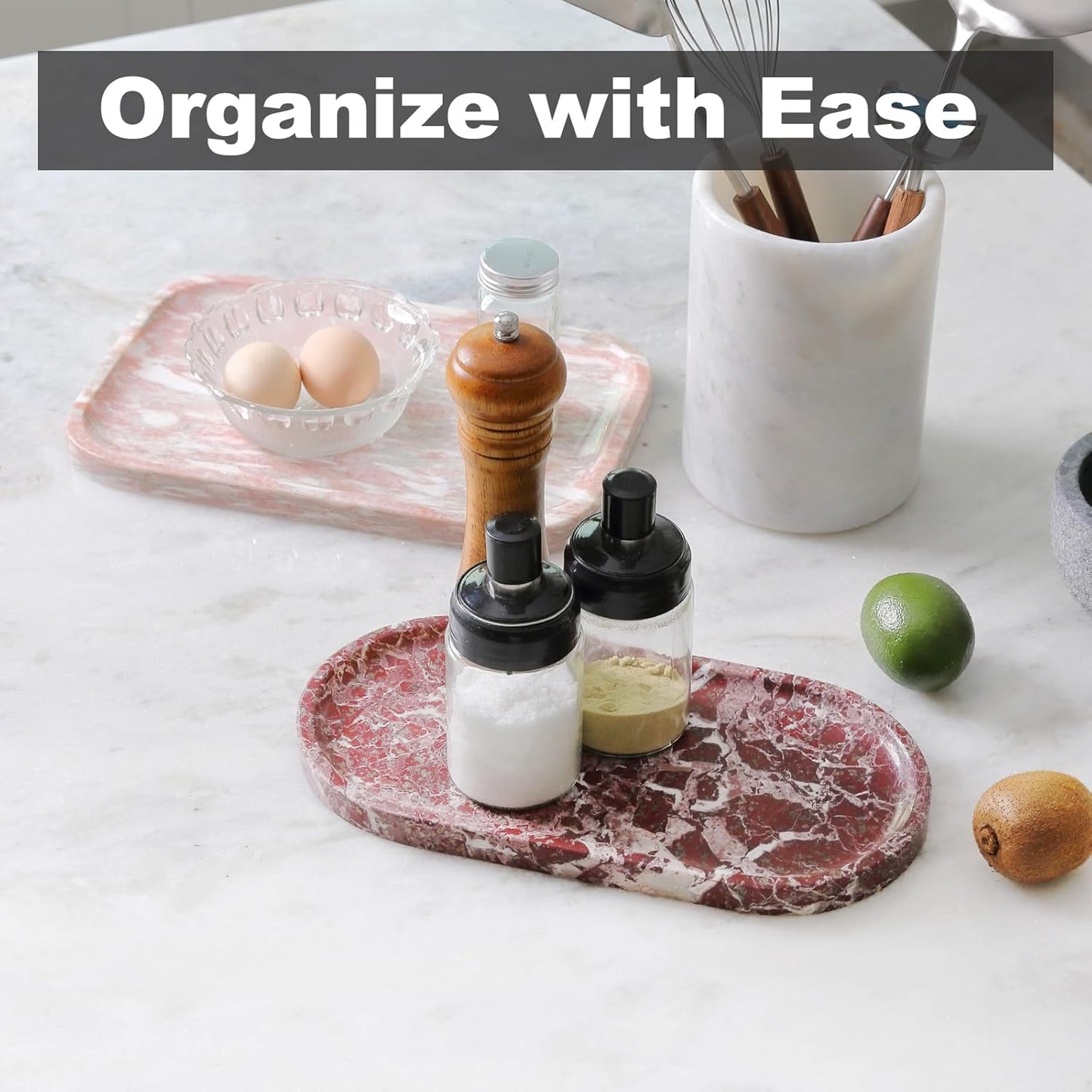 Koville Norway Natural Marble Tray, 12"x6" Vanity Decorative Tray for Countertop Organizer, Catchall for Perfume, Candles, Jewelry Dish