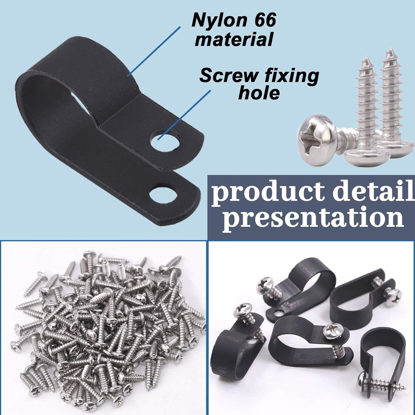 Glarks 120Pcs 5/8 Inch Black Nylon Screw Mounting R-Type Cable Clip Wire Clamp with 120Pcs Screws for Wire, Cable, Conduit and Cable Conduit Kit (Black)