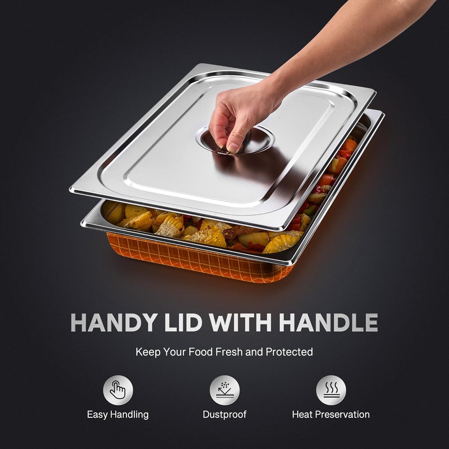 WILPREP 6 Pack Hotel Pans NSF Listed, 1/1 Full Size 2.5 in Deep Steam Table Pans with Lids, Food Grade Stainless Steel Hotel, 9 qt Catering Food Storage for Buffets Events Restaurants