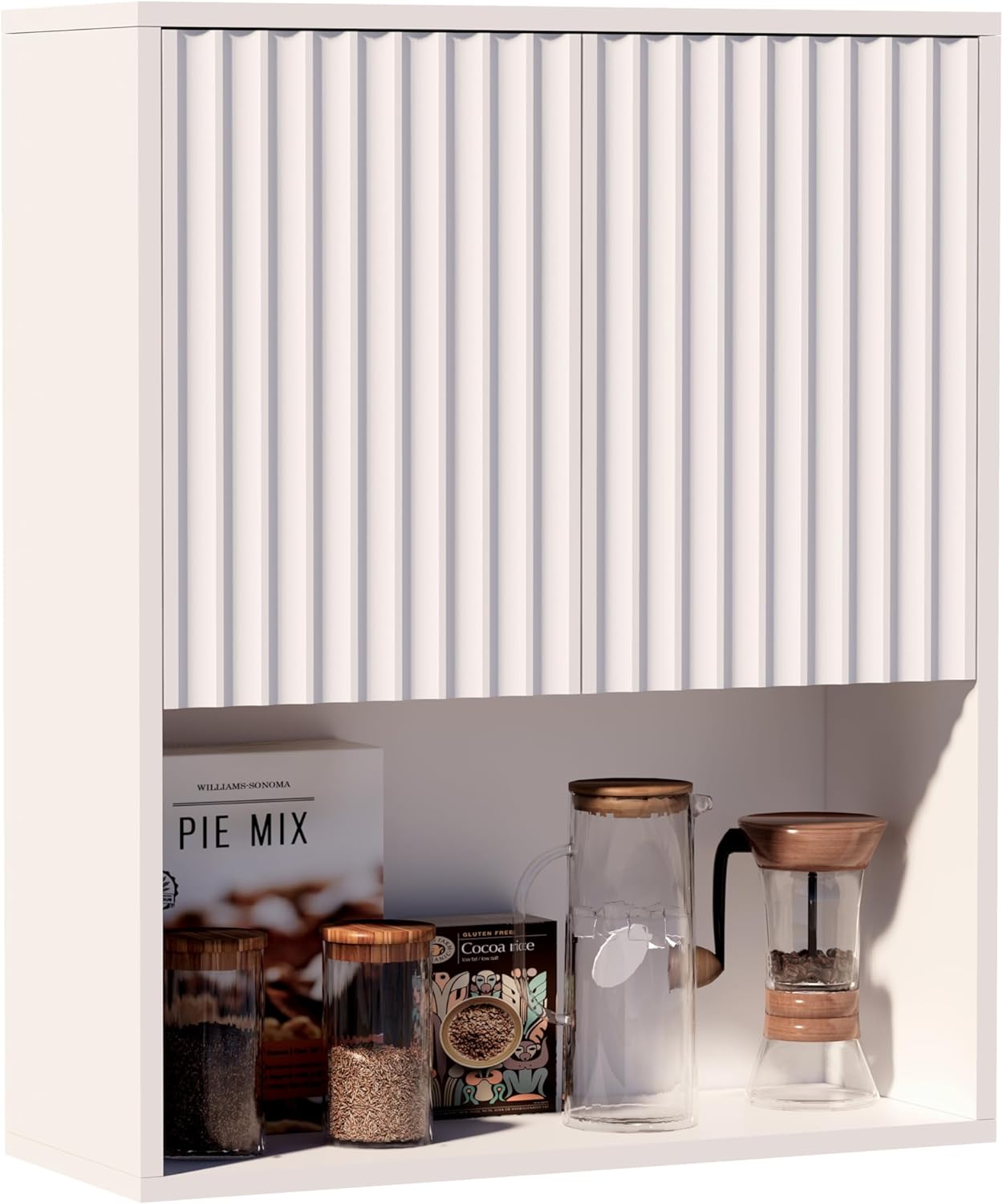 Fluted Bathroom Wall Cabinet,Medicine Cabinet with Adjustable Shelf,Over The Toilet Storage Cabinet for Laundry,Hanging Cabinet,Kitchen and Living Room Cabinets (White)