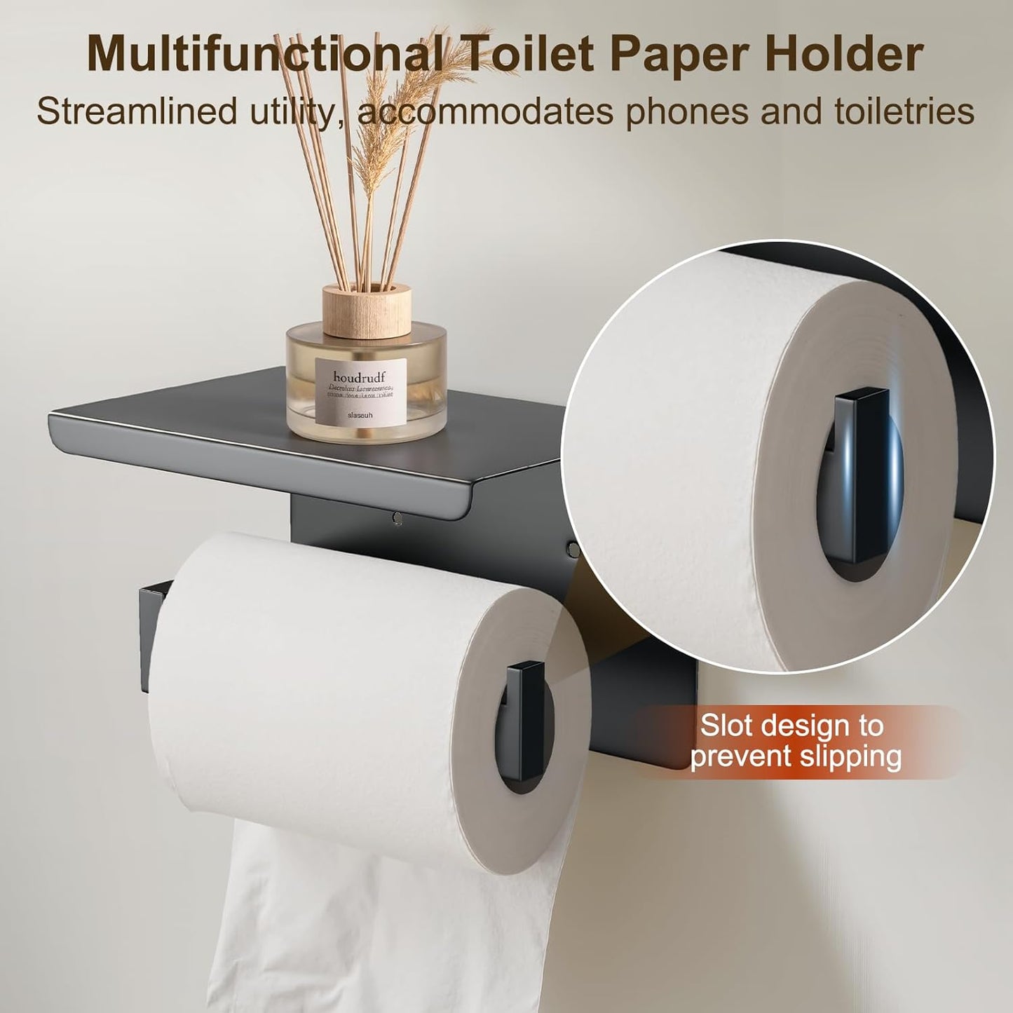 5 Pcs SUS304 Stainless Steel Bathroom Accessories Set, 23.6" Towel Bar, Multi-Purpose Toilet Paper Holder, Towel Ring, Towel Hooks, Minimalist Design for All Styles Bathrooms (Matte Black)