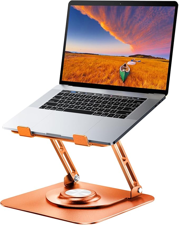 Laptop Stand for Desk, Adjustable Computer Stand with 360° Rotating Base, Ergonomic Laptop Riser for Collaborative Work, Foldable & Portable Laptop Stand, fits for All 10-16" Laptops (Orange)
