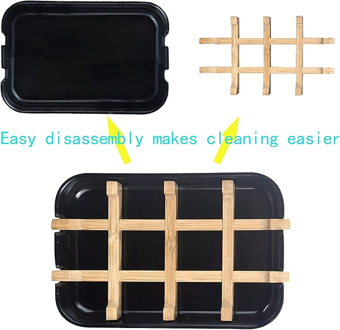 Aoheuo Modern Bamboo Fiber soap Holder and soap Dish Combination (Removable),5.12 Long by 3 Wide, 0.98 inches high, Used in Kitchens, bathrooms, and bar Sinks (Black,Gray)
