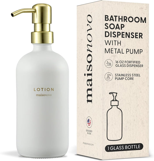 MaisoNovo Soap Dispenser 1-Piece Set | 16.9oz White Bottles with Gold Stainless Steel Pump