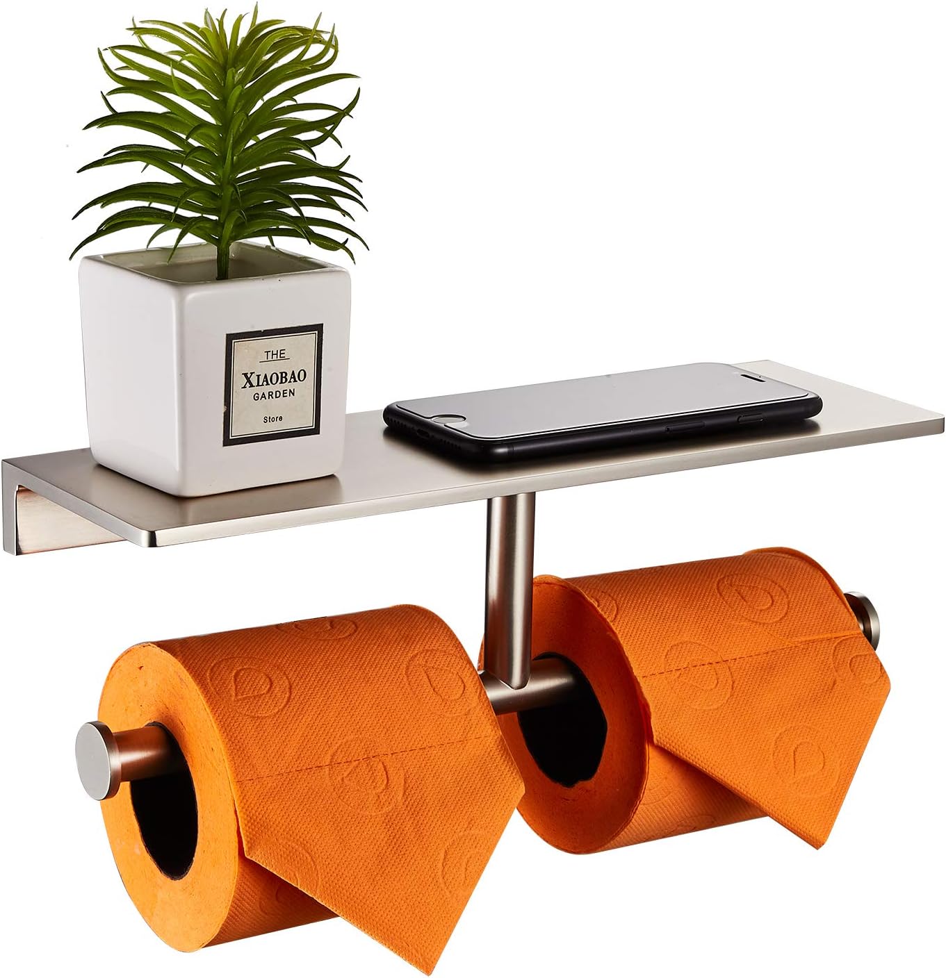 Double Roll Toilet Paper Holder with Shelf Solid Brass and Superior Hotel Style Tissue Dispenser Spared Storage Polished Nick Finish