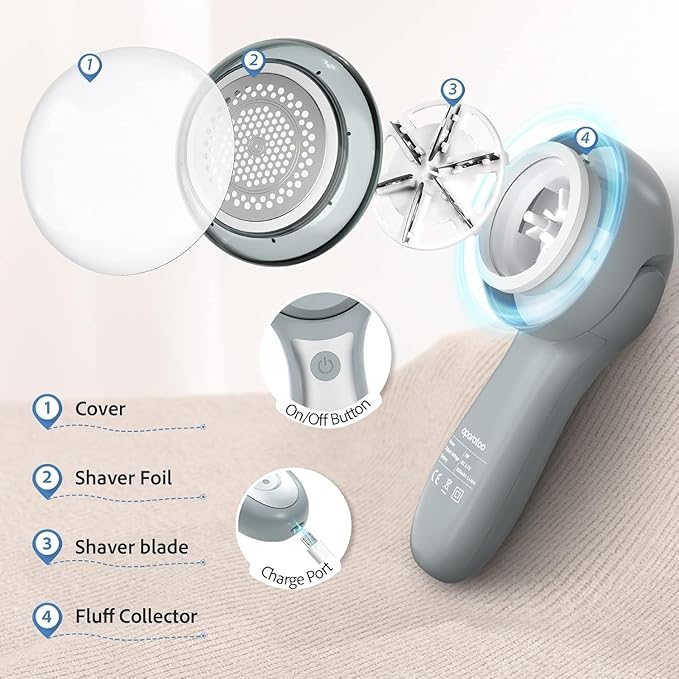 Fabric Shaver, Electric Lint Remover Shaver with 6-Leaf Blades, 2 Speeds Sweater Shavers to Remove Pilling with 3 Blades, Rechargeable Fabric Pill Shaver Fuzz Remover for Clothes Furniture Couch