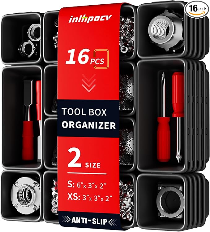 16 PCS Small Parts Tool Box Organizer Trays, tool box trays organizer for Toolbox Organization, Parts Trays and Screw Organizer Box for Tool Chest, Garage Drawers and Workbench