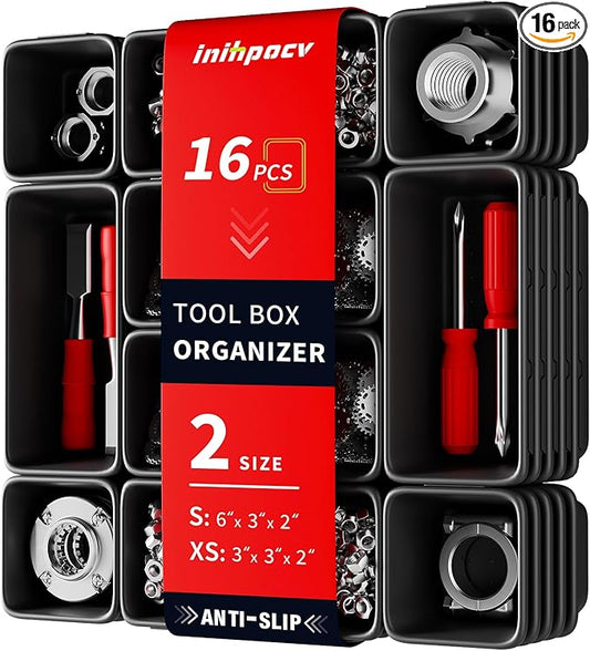 16 PCS Small Parts Tool Box Organizer Trays, tool box trays organizer for Toolbox Organization, Parts Trays and Screw Organizer Box for Tool Chest, Garage Drawers and Workbench