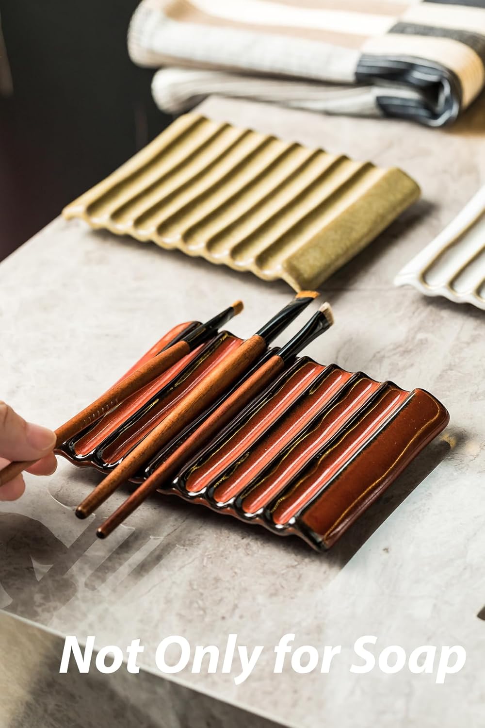 Bar Soap Holder, Ceramic Soap Dish Japanese Soap Tray for Countertop & Saver for Shower, Lift Soap Keep Dry，with Self Drain, Red