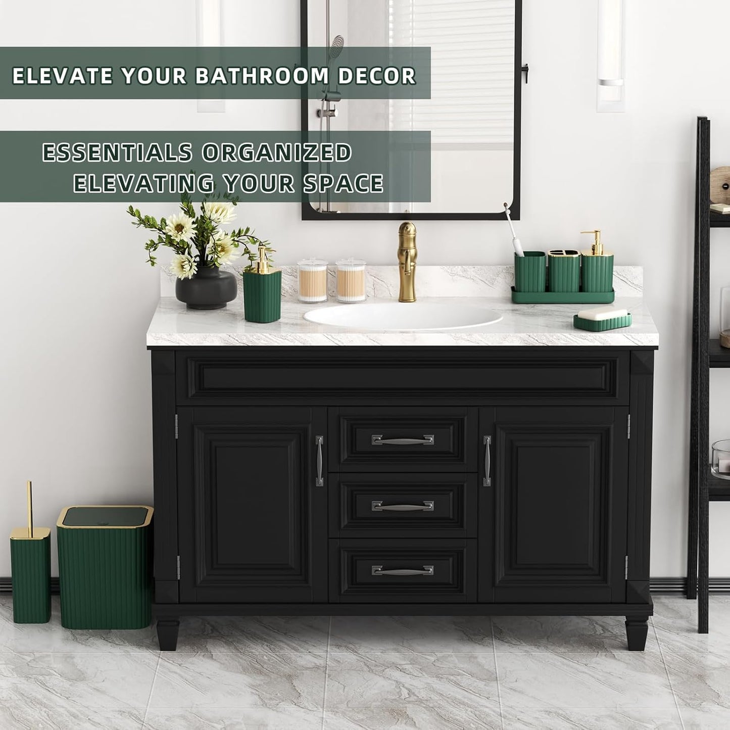 Bathroom Accessories Set - Gorgeous Green Bathroom Set, 10PC Green Bathroom Accessory Set, Bathroom Sets with Toilet Brush, Bathroom Trash Can